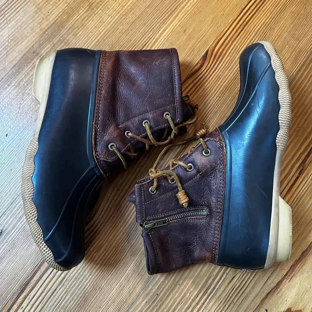 Sperry saltwater brown leather rubber sole rain‎ boots SIZE 10